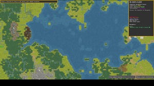 A map of generated land, with water and geographical features