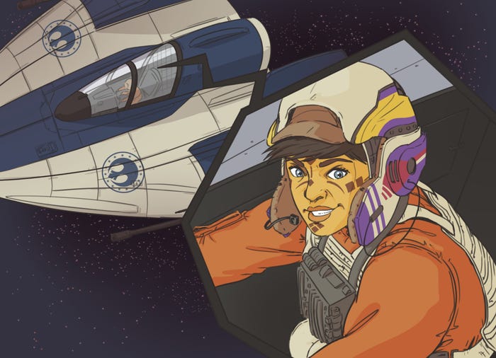 Fan art of Keo Venzee flying an A-Wing.