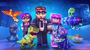 Player characters in splash art for Cubic Games' Pixel Gun 3D.